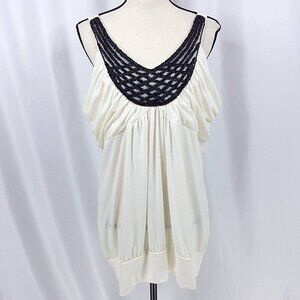 NWT w/Defect Maurices Beaded Tank Top Womens Size 2 / 2X Ivory Black Blouson